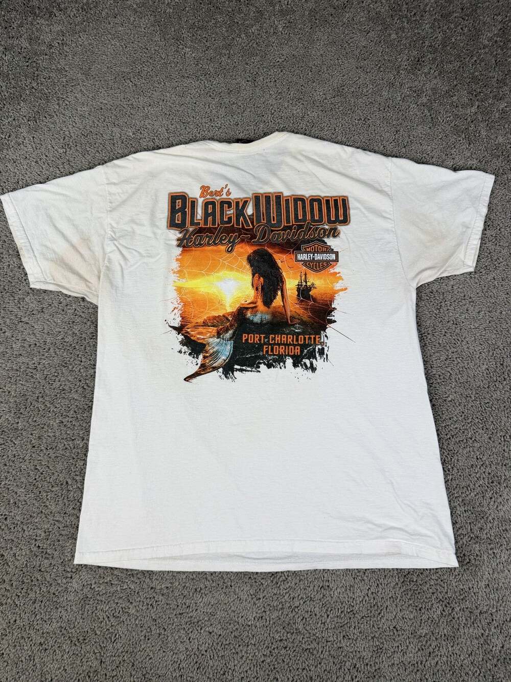 Harley-Davidson Shirt Mens XL White Black Widow Pocket Graphic Florida